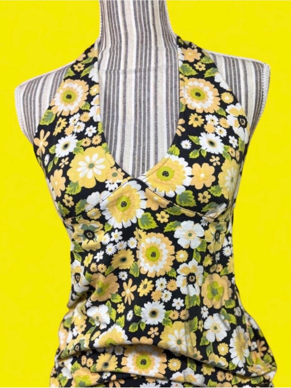 Colorful retro inspired flower power print halter top